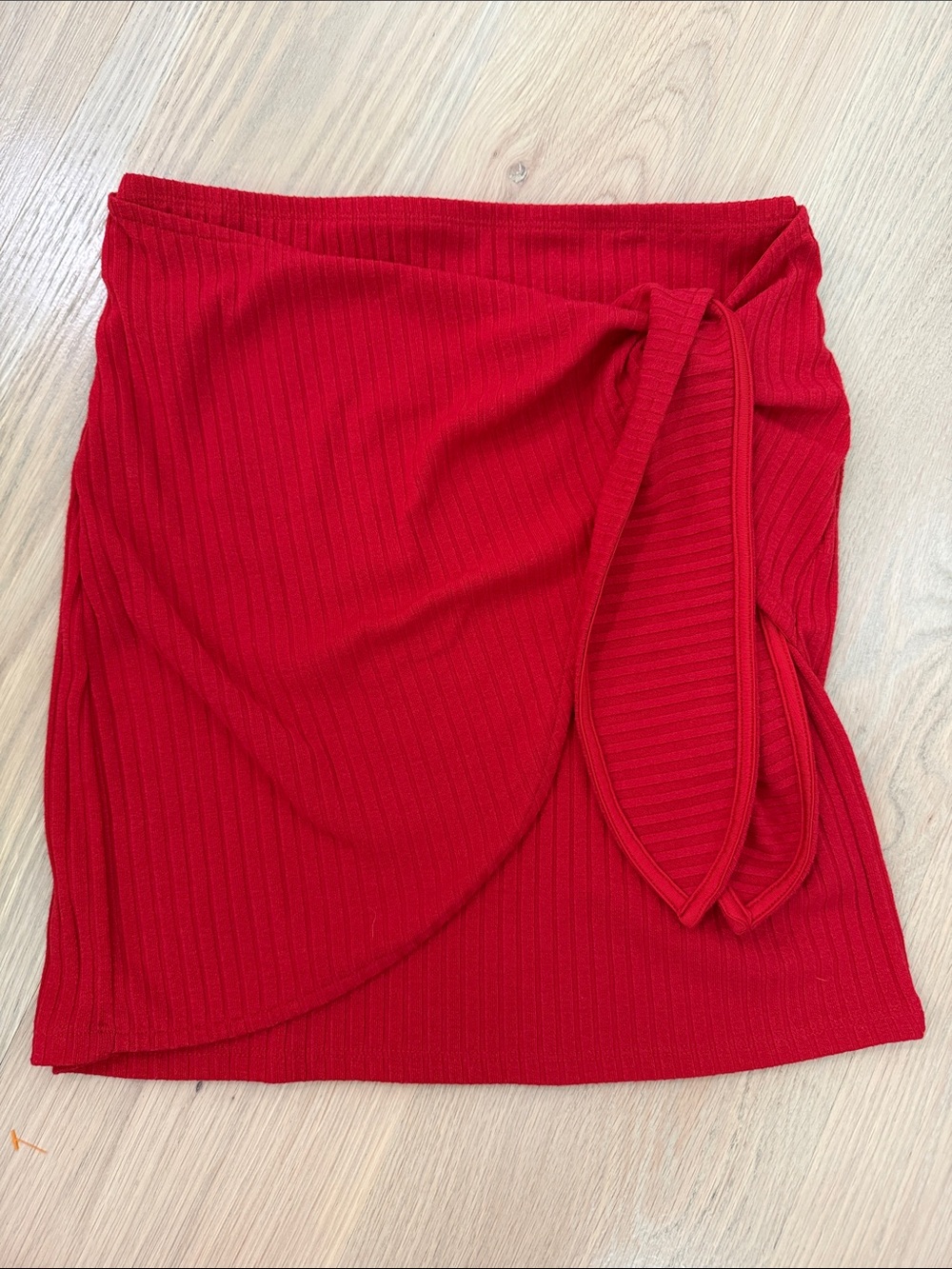 Lovers + Friends Red Ribbed Faux Wrap Mini Skirt Side Tie Medium